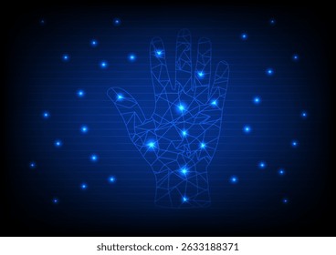 Línea Abstractas de la mano en el fondo azul. concepto de fondo de la tecnología. Ilustración vectorial.