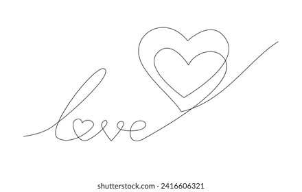 Abstract line heart icon and love lettering, modern minimal flat design style. Love symbol stock vector illustration