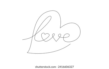 Abstract line heart icon and love lettering, modern minimal flat design style. Love symbol stock vector illustration