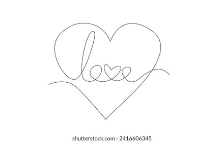 Abstract line heart icon and love lettering, modern minimal flat design style. Love symbol stock vector illustration