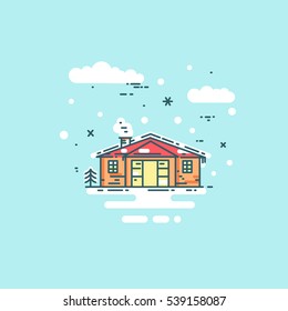 Abstract line house vector illustration in flat linear style. 