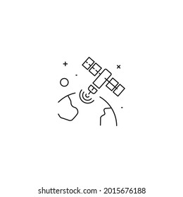 Abstract line icon with satellite. Technology vector illustration.
