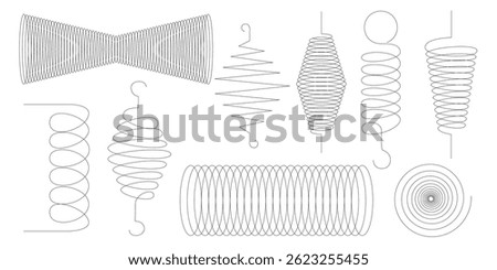 Abstract line icons with spring spiral and coil elements suitable for contemporary designs packaging stationery invitations logos web templates and versatile creative uses