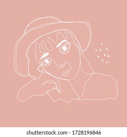 Abstract Line Illustration, Minimal Face Drawing In Lines