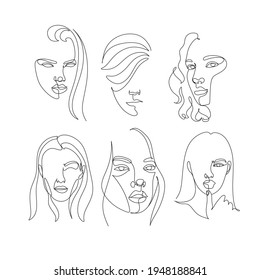 Abstract Line Illustration, Minimal Face Drawing In Lines. Fashion Sketch. Drawn Female Portrait, Minimalist Woman Art.