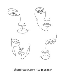 Abstract Line Illustration, Minimal Face Drawing In Lines. Fashion Sketch. Drawn Female Portrait, Minimalist Woman Art.