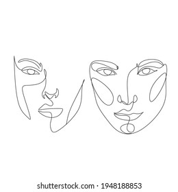Abstract Line Illustration, Minimal Face Drawing In Lines. Fashion Sketch. Drawn Female Portrait, Minimalist Woman Art.