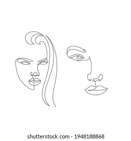 Abstract Line Illustration, Minimal Face Drawing In Lines. Fashion Sketch. Drawn Female Portrait, Minimalist Woman Art.