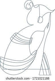 Abstract line illustration on white background .The girl listens to music 