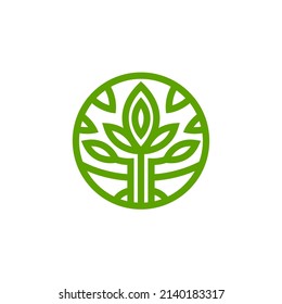 Abstract line illustration of a tree in a circle. Geometric tree icon as a mascot, logo, decorative ornament, pattern. Isolated. Vector graphics