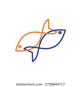 Ilustración de línea Abstractas de dos peces estilizados que forman un diseño de logotipo moderno adecuado para proyectos gráficos y de marca.