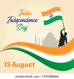 Abstract Line Independence Day India 15 August Flag handle in hand of  Man with Taj Mahal