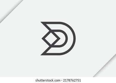 Abstract Line Initial Letter D Logo with Square Arrow Shape  isolated on grey Background for Business and Branding Logos. Flat Vector Logo Design Template Element.