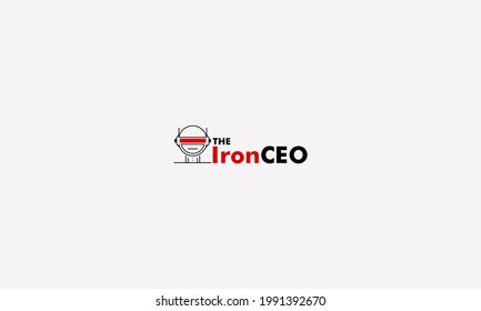 Resumen del diseño del logo de la tecnología robot de hierro de línea