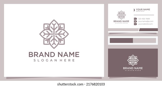 Abstract line leaf logo design template with business card