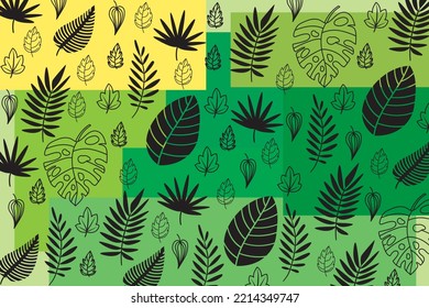 Abstract line leaves with green background.
