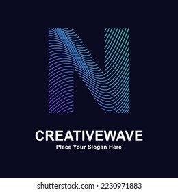 Abstract line letter N creative wave logo vector design. Suitable for business, technology, line logotype, abstract wave and nature 