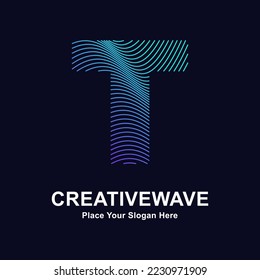 Abstract line letter T creative wave logo vector design. Suitable for business, technology, line logotype, abstract wave and nature 
