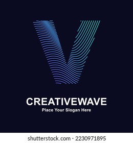Letra de línea abstracta V diseño vectorial de logotipo de onda creativa. Adecuado para negocios, tecnología, logotipo de línea, onda abstracta y naturaleza 