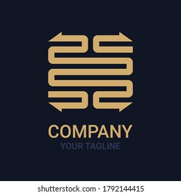 Abstract line logo design template with arrow. Octagon geometric creative minimal monochrome  concept and badge. Universal elegant vector emblem. Premium business logotype for corporate identity