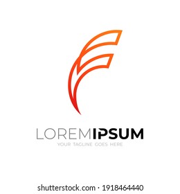 abstract line logo with letter F design technology, red icons