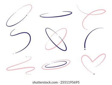 Abstract Line and Loop Decorative Collection. A collection of 9 unique abstract line and loop designs featuring curves, ovals, dots, and flowing shapes, ideal for creative projects