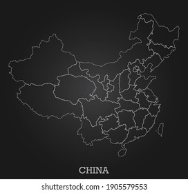 Abstract line map of China on dark background. Vector illustration.