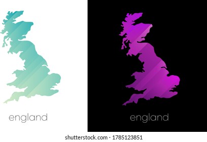 Abstrakte Linienkarte von England. Abstrakter Hintergrund von Farbverlauf-Linien. Geometrische Linienkarte England. Geometrischer Zeilenhintergrund