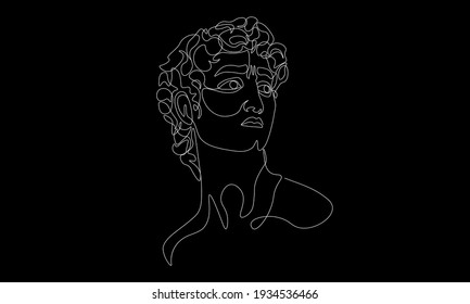 Abstract line Michelangelo's David portrait. One line drawing of ancient greek statue for posters, tattoo, print, story, wall decor