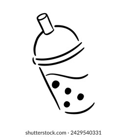 Abstract line of Milk Bubble Tea. Doodle drawing vector