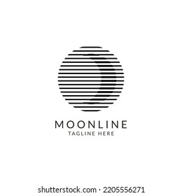 Abstract line moon logo design template flat vector illustration with circle frame emblem for branding on white background