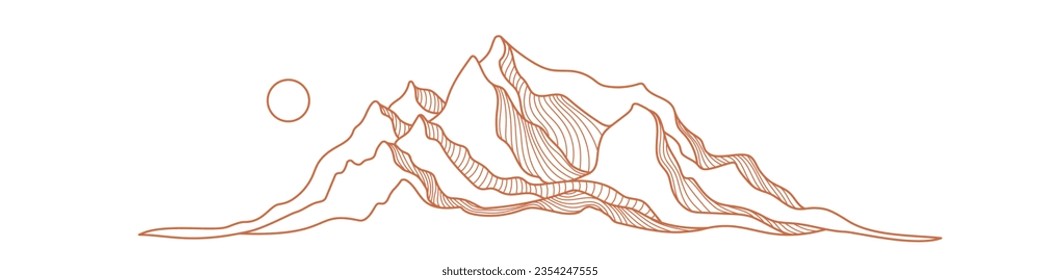 Abstract line mountain. Vector texture simple landscape. Adventure sports and hiking tourism design