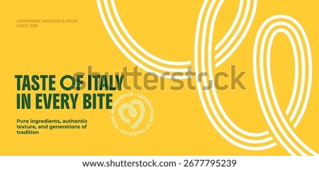 Abstract Line Pasta Food Pattern. Vector Italian Spaghetti Food Background. Yellow Ramen and Noodle Texture. Wave Line Shape Pasta Package Design