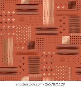 padrão de patchwork de linha abstrata em plano de fundo laranja