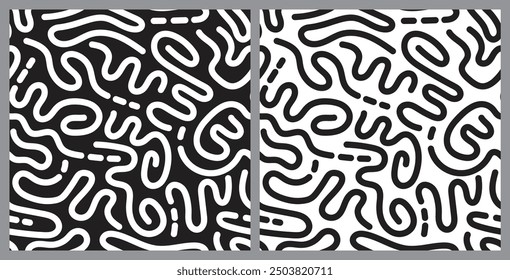 Abstract line pattern black and white. Seamless vector wallpaper. 