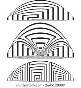 Abstract line pattern. Curved stripe design. Geometric wave shape. Monochrome illustration.