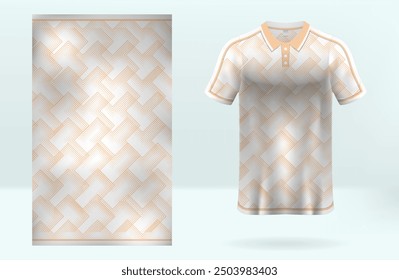 Abstract line pattern design on orange and white jersey background