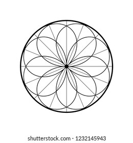 abstract line pattern. Icon of the dream catcher. Round linear symbols. Flower with geometric circle shapes