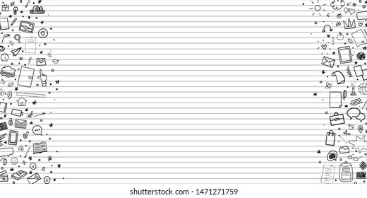 Abstract line pattern with school supplies. Graphic stripe paper background. Striped texture. Back to school. Hand drawn line backdrop. Education concept