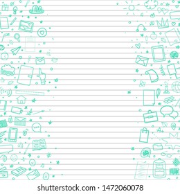Abstract line pattern with school supplies. Graphic stripe paper background. Striped texture. Back to school. Hand drawn line backdrop. Education concept