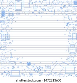 Abstract line pattern with school supplies. Graphic stripe paper background. Striped texture. Back to school. Hand drawn line backdrop. Education concept