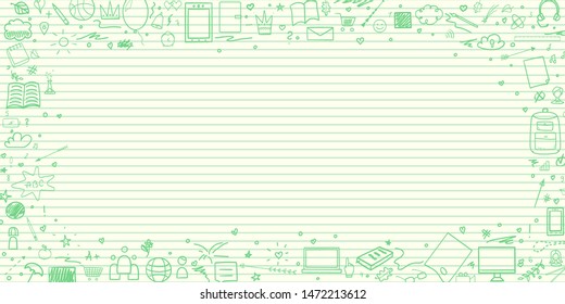 Abstract line pattern with school supplies. Graphic stripe paper background. Striped texture. Back to school. Hand drawn line backdrop. Education concept