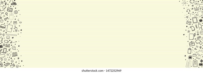 Abstract line pattern with school supplies. Graphic stripe paper background. Striped texture. Back to school. Hand drawn line backdrop. Education concept
