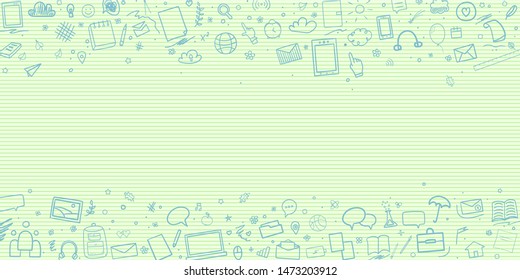 Abstract line pattern with school supplies. Graphic stripe paper background. Striped texture. Back to school. Hand drawn line backdrop. Education concept