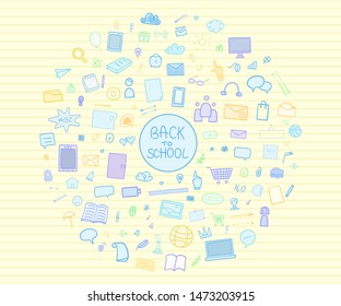 Abstract line pattern with school supplies. Graphic stripe paper background. Striped texture. Back to school. Hand drawn line backdrop. Education concept