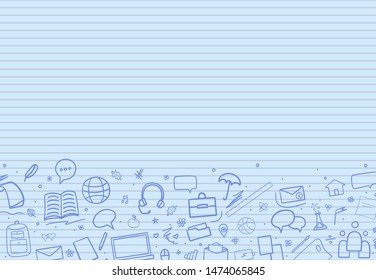 Abstract line pattern with school supplies. Graphic paper background. Striped texture. Back to school. Hand drawn backdrop with lines. Education concept