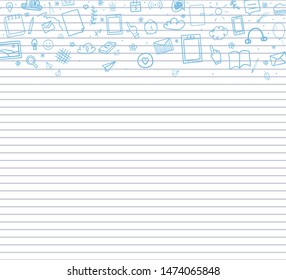 Abstract line pattern with school supplies. Graphic paper background. Striped texture. Back to school. Hand drawn backdrop with lines. Education concept