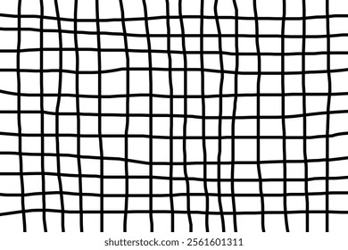 Abstract line pattern simple grid. Hand drawn grid .Asymmetric geometric square. Black and white line grid background. Hand drawn distorted checkered texture.
