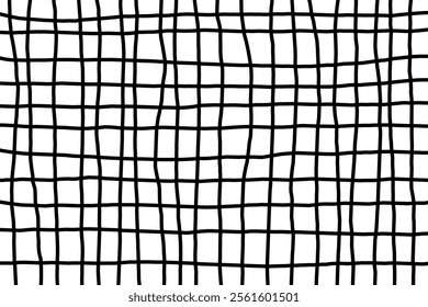 Abstract line pattern simple grid. Hand drawn grid .Asymmetric geometric square. Black and white line grid background. Hand drawn distorted checkered texture.
