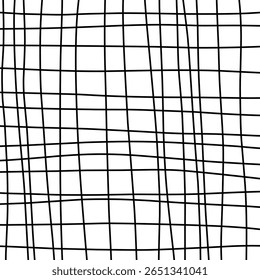 Abstract line pattern simple grid. Hand drawn grid Asymmetric geometric square. Black white Crosshatch design.	
